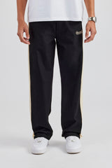 Nylon Contrast Stripe Straight Leg Jogger - Black