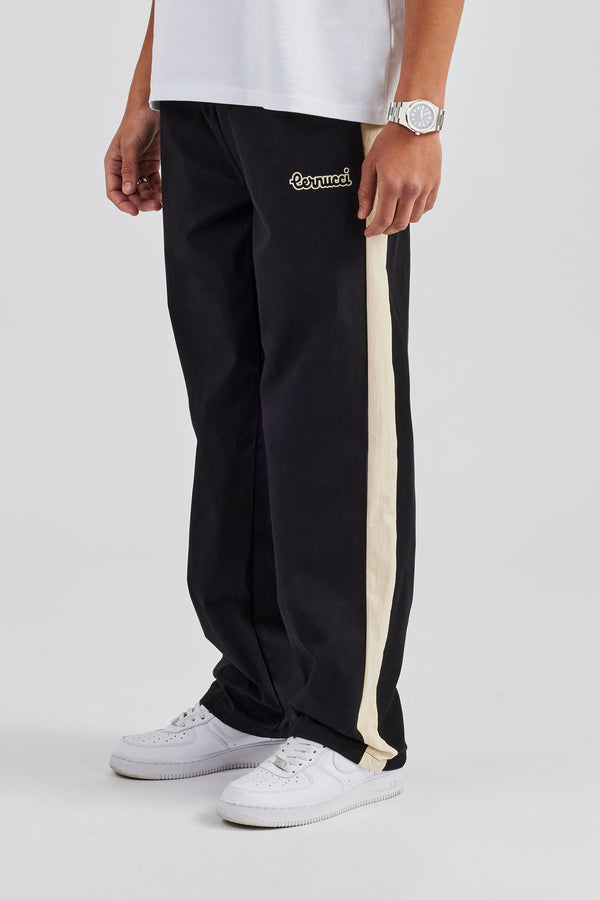 Nylon Contrast Stripe Straight Leg Jogger - Black