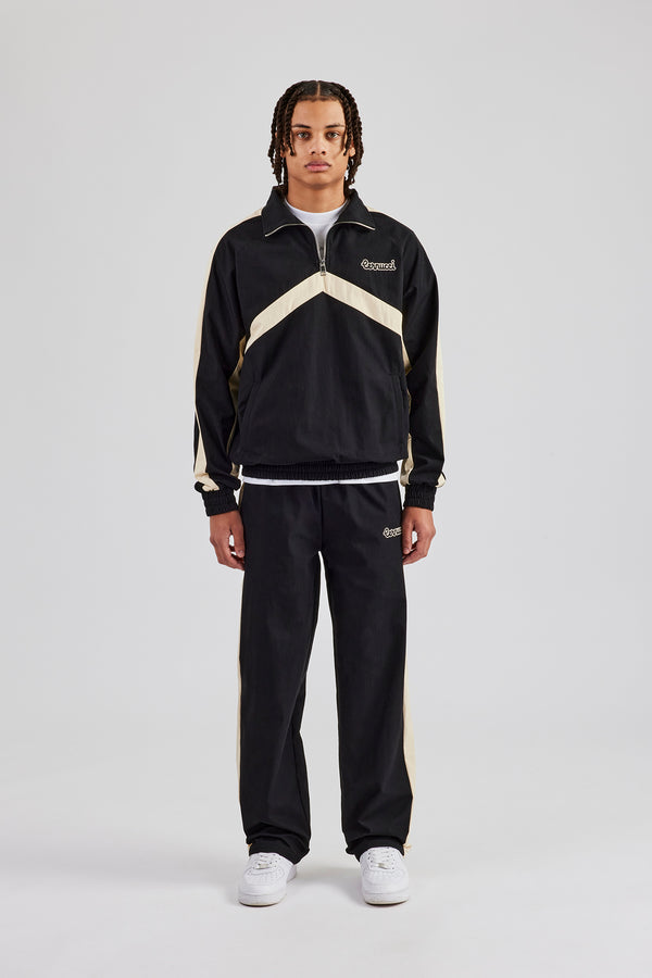 Quarter Zip Nylon Contrast Stripe Jacket - Black