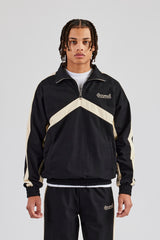 Quarter Zip Nylon Contrast Stripe Jacket - Black