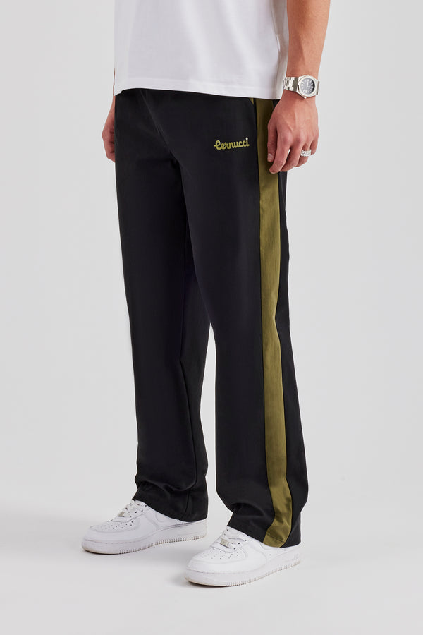 Nylon Contrast Block Straight Leg Jogger - Black