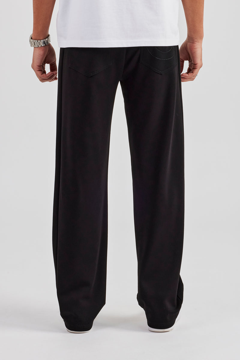 Contrast Embroidery Straight Leg Jogger - Black