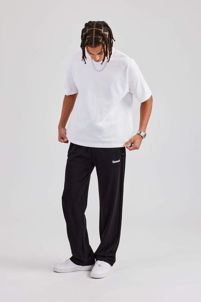 Contrast Embroidery Straight Leg Jogger - Black