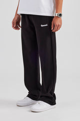 Contrast Embroidery Straight Leg Jogger - Black