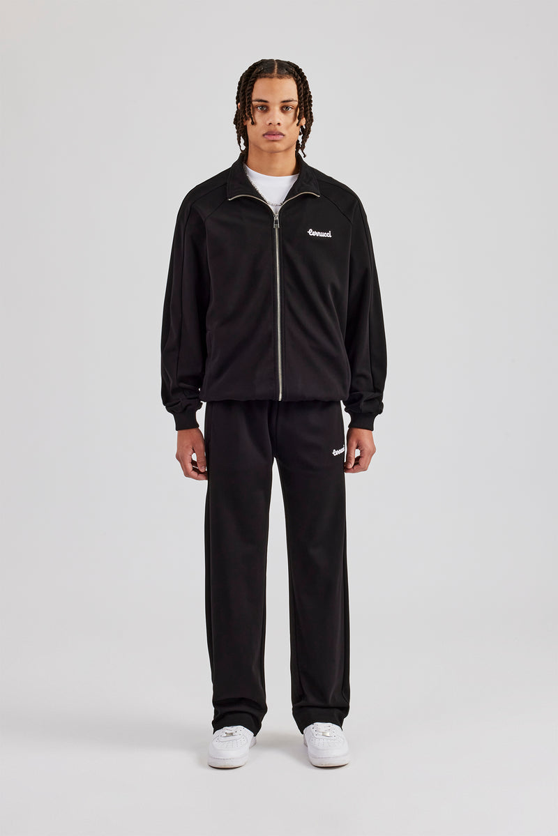 Raglan Track Jacket & Straight Leg Trouser Set - Black