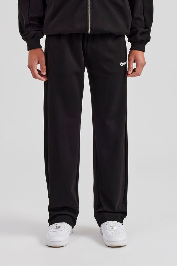 Contrast Embroidery Straight Leg Jogger - Black