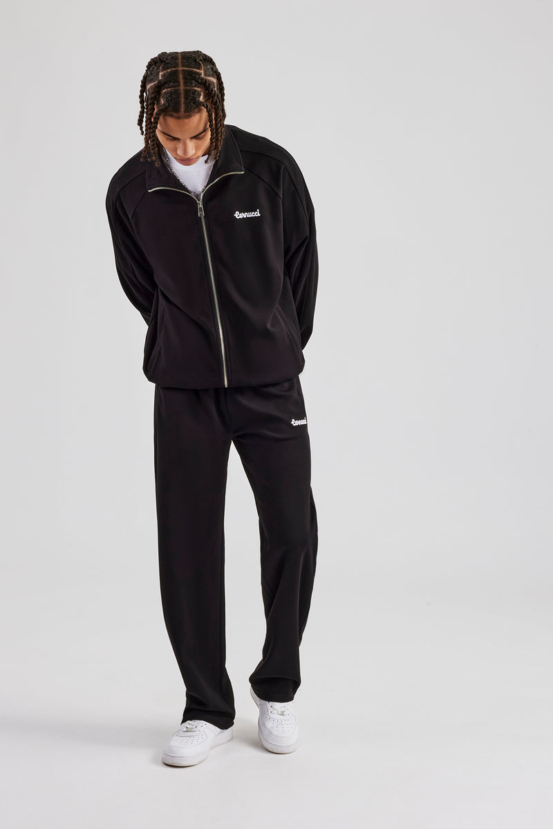 Contrast Embroidery Straight Leg Jogger - Black