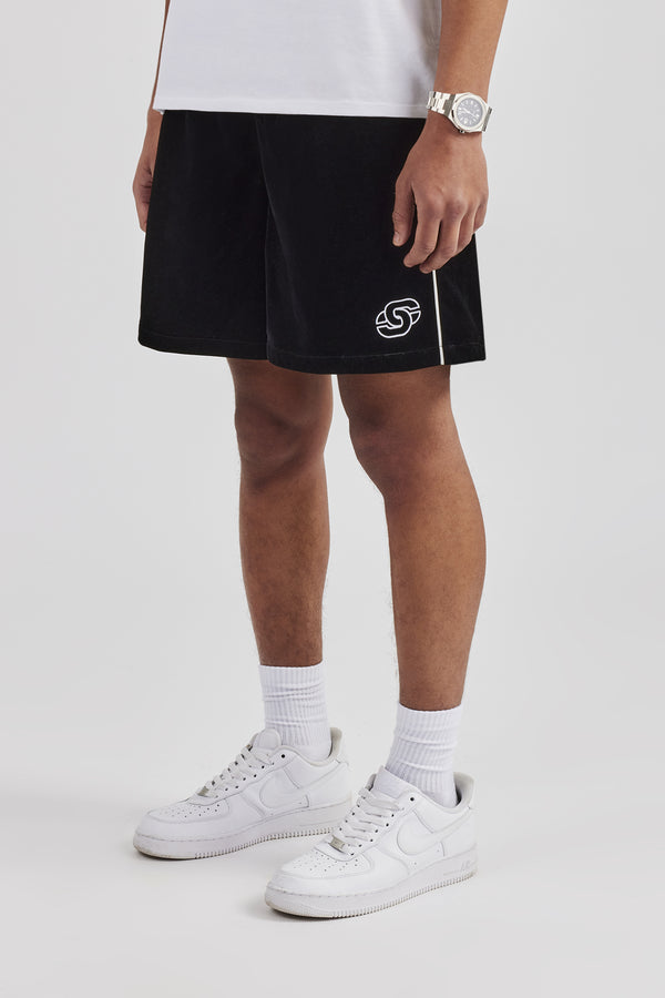 Velour Piping Track Short - Black