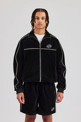 Velour Funnel Neck Piping Track Jacket - Black