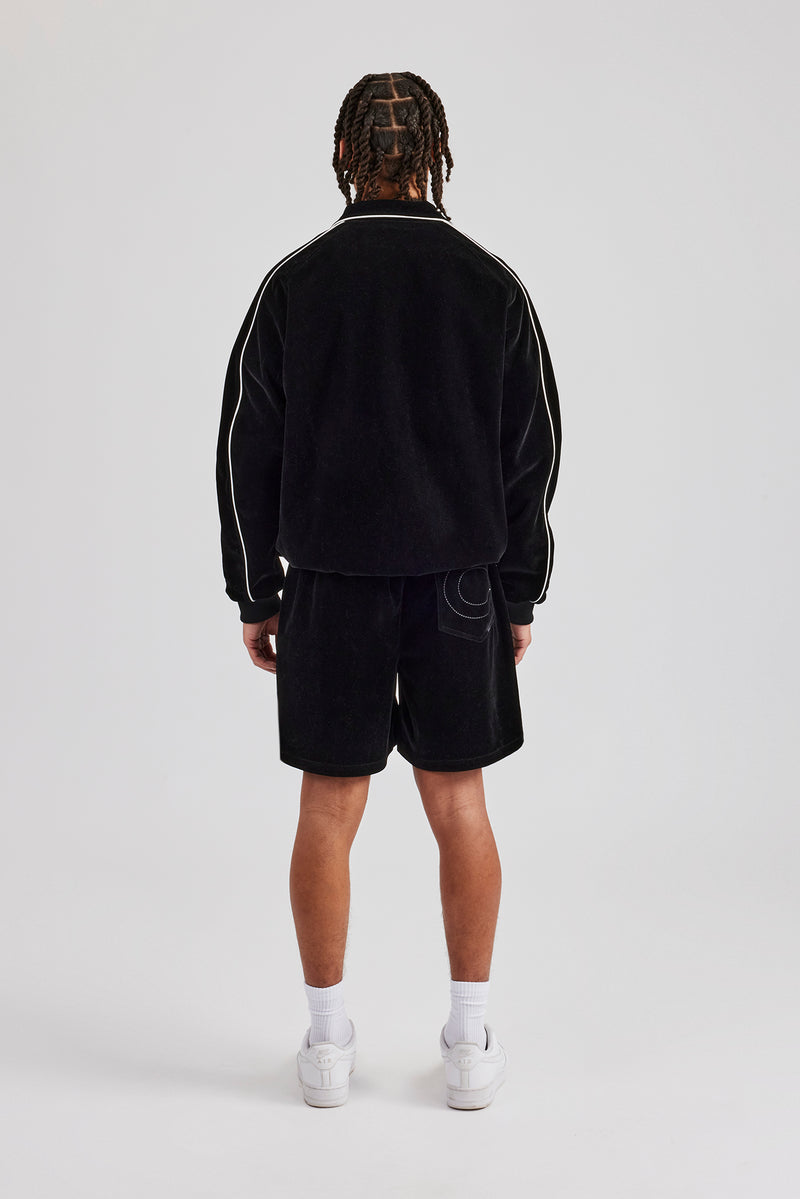 Velour Piping Track Short - Black