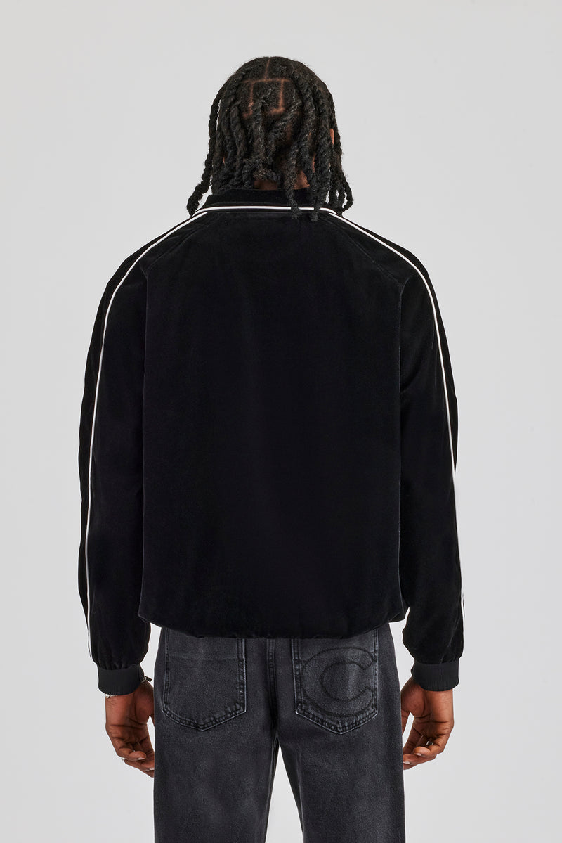 Velour Funnel Neck Piping Track Jacket - Black