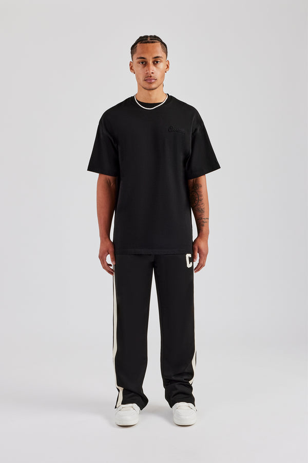 Split Hem Double Panel C Track Pant - Black