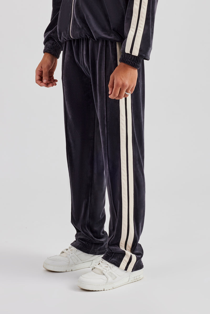 Taping Straight Leg Velour Track Pant - Charcoal