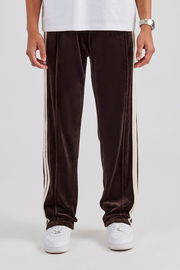 Taping Straight Leg Velour Track Pant - Chocolate