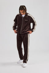 Zip Through Taping Velour Track Jacket - Chocolate