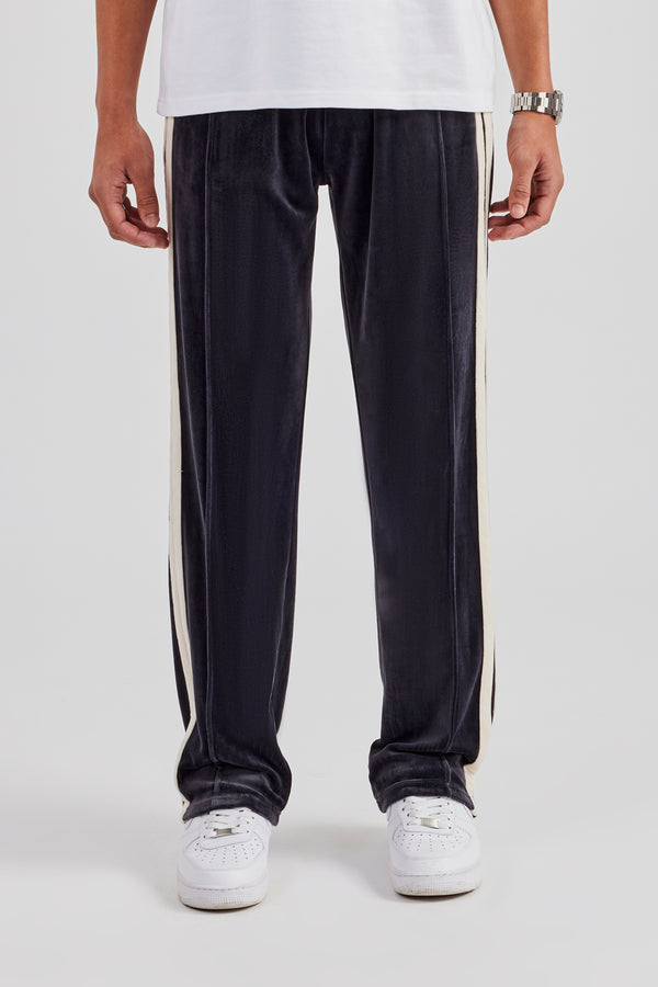 Taping Straight Leg Velour Track Pant - Charcoal