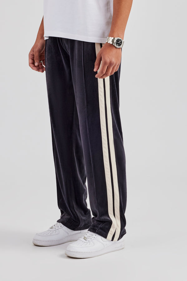 Taping Straight Leg Velour Track Pant - Charcoal