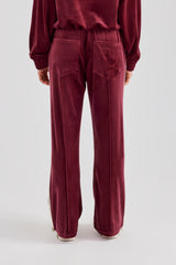 Taping Wide Leg Velour Track Pant - Burgundy