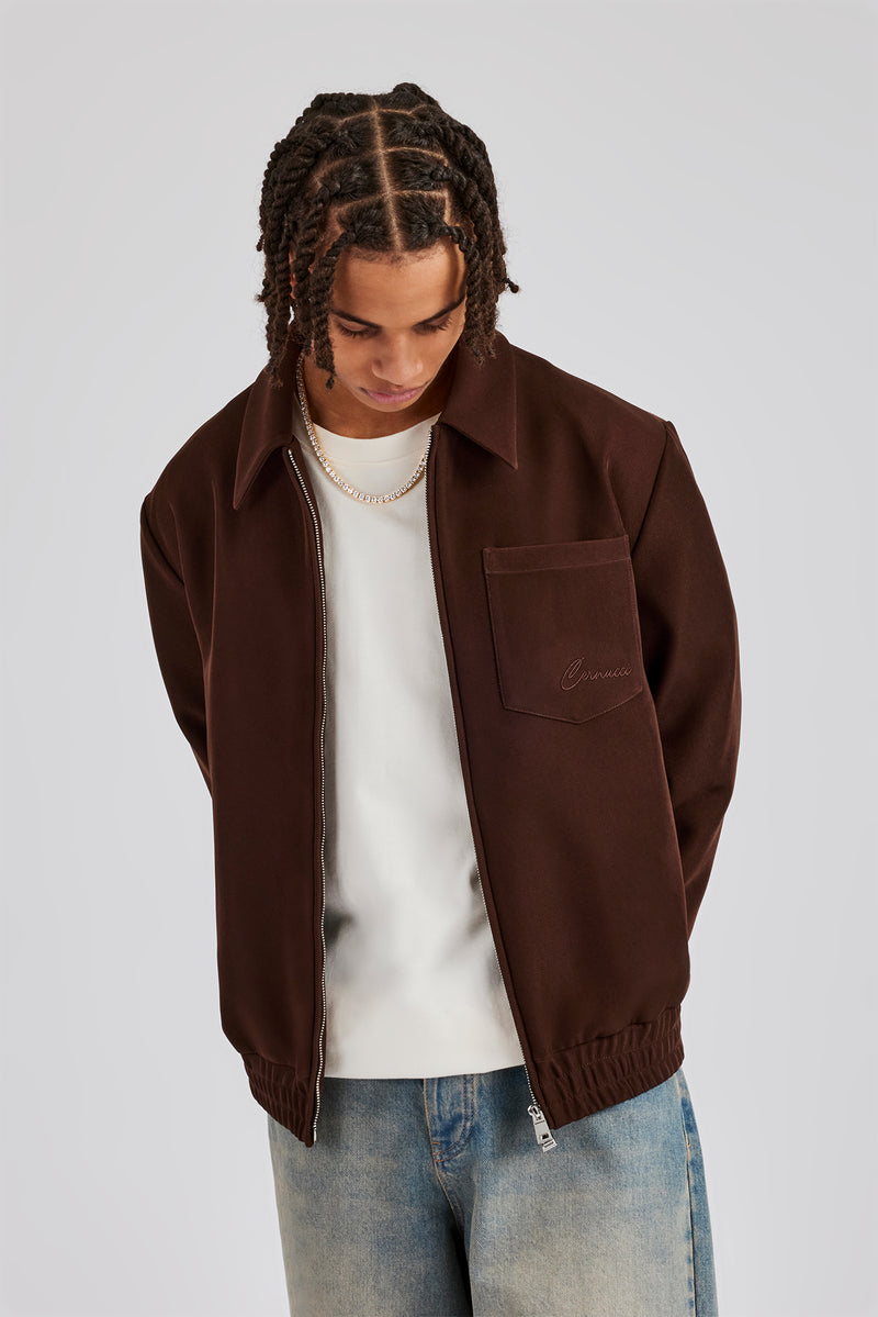 Pocket Twill Harrington Jacket - Chocolate