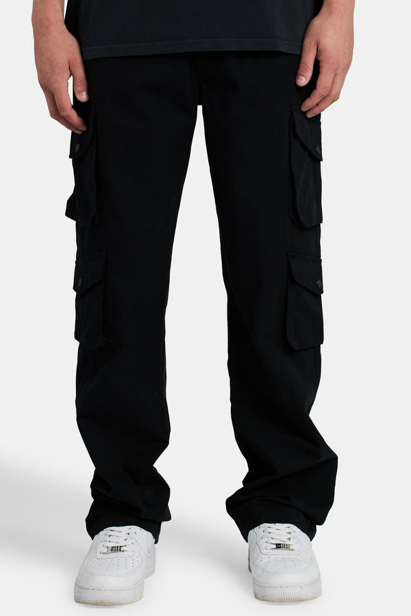 Twill Cotton Cargo Trouser - Black