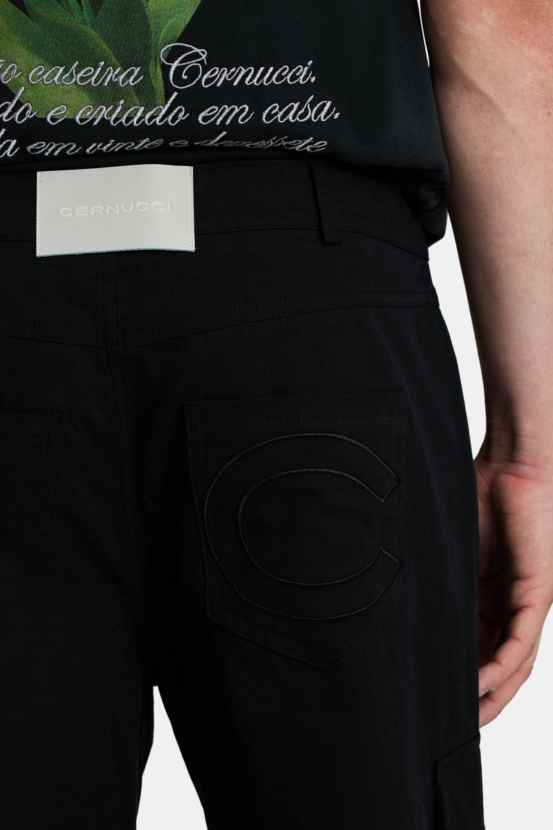 Twill Cotton Cargo Trouser - Black