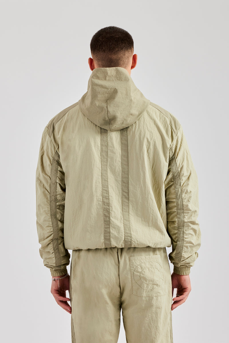 Nylon Colour Block Zip Through - Light Khaki