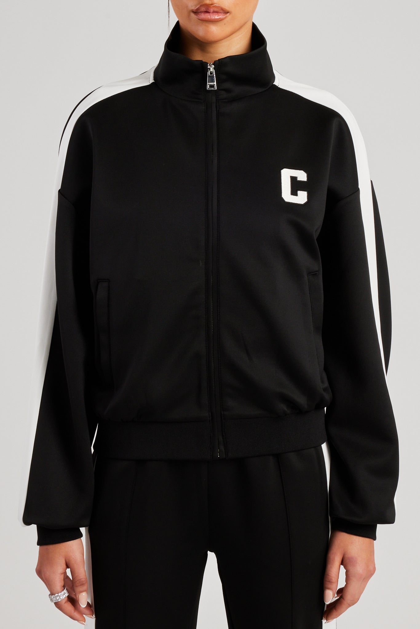 Cernucci Embroidered Varsity Track Jacket - Black | Womens Tops | Shop ...