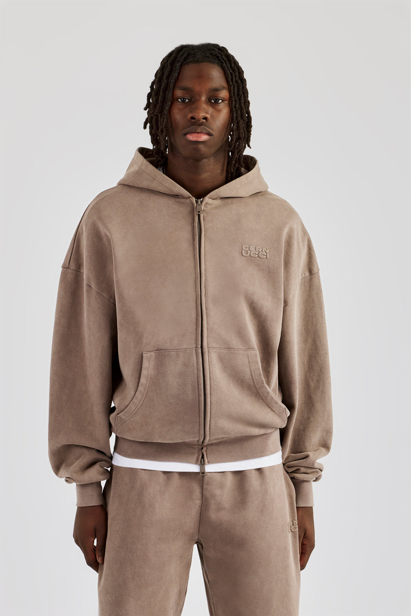 Washed Zip Through Tracksuit - Taupe