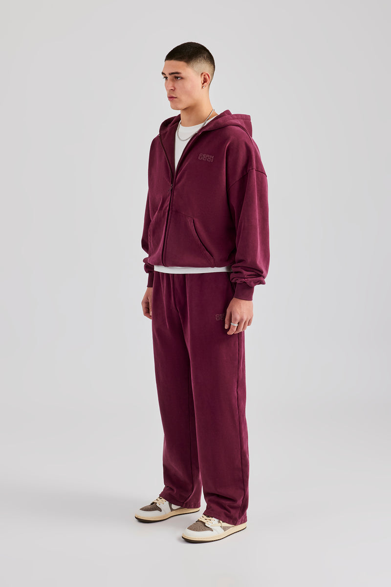 Washed Straight Leg Jogger - Burgundy