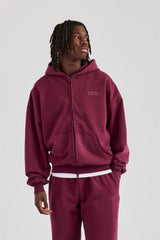 Washed Zip Through Tracksuit - Burgundy