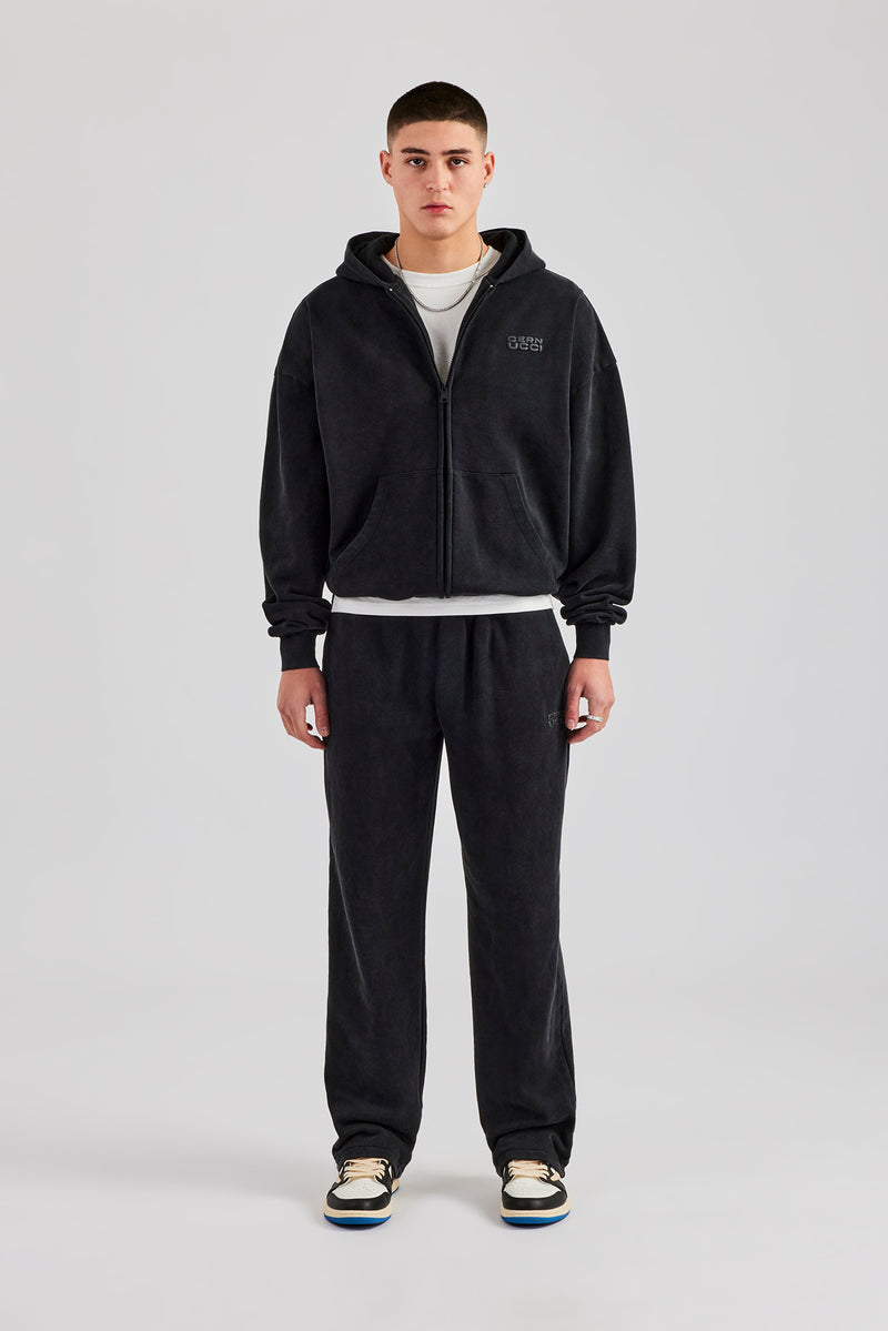 Washed Zip Through Tracksuit - Black