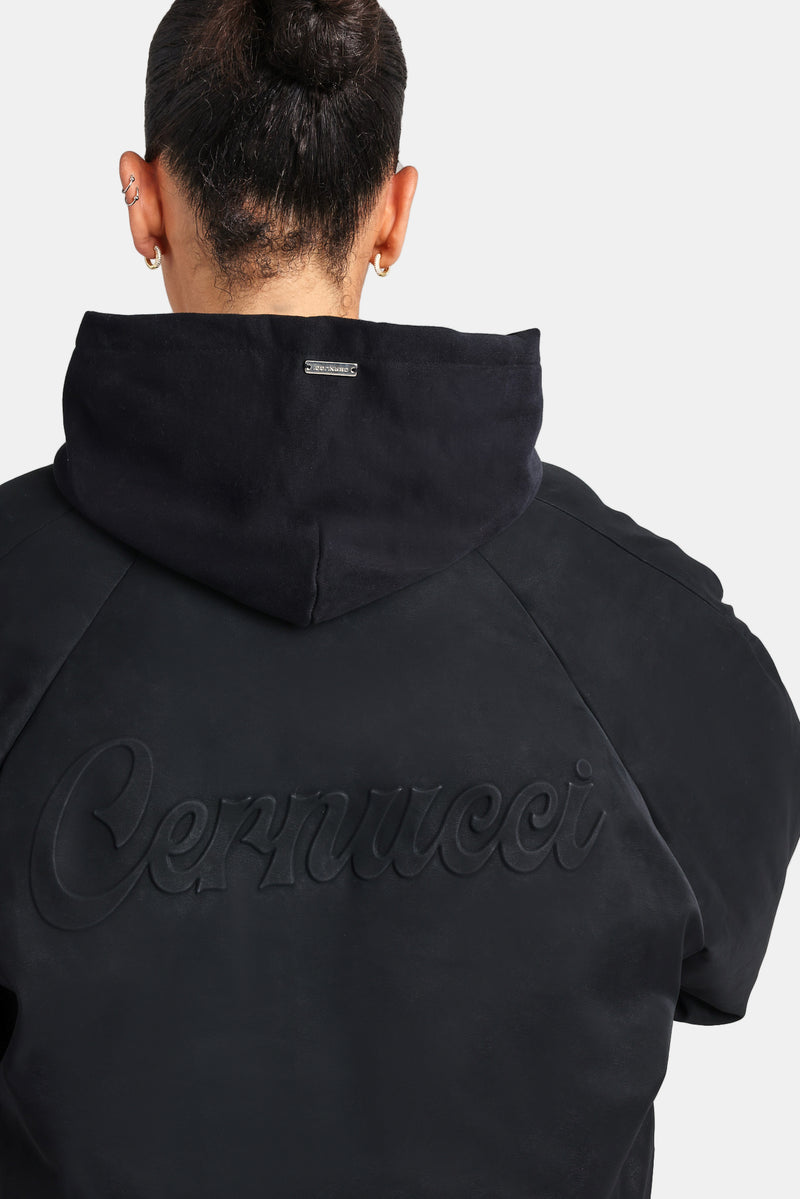 Cernucci Cropped PU Puffer Bomber Jacket - Black