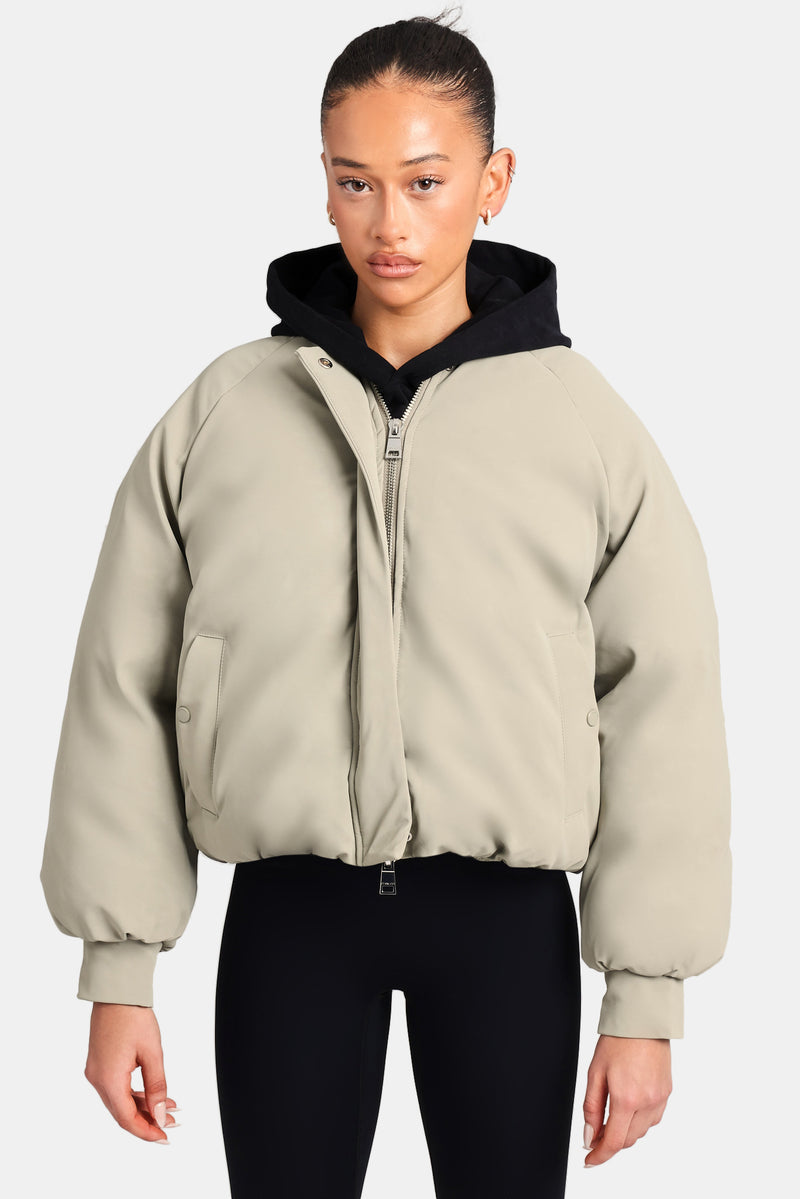 Cernucci Cropped PU Puffer Bomber Jacket - Sage