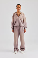 Washed Boxy Fit Zip Through Hoodie - Mauve