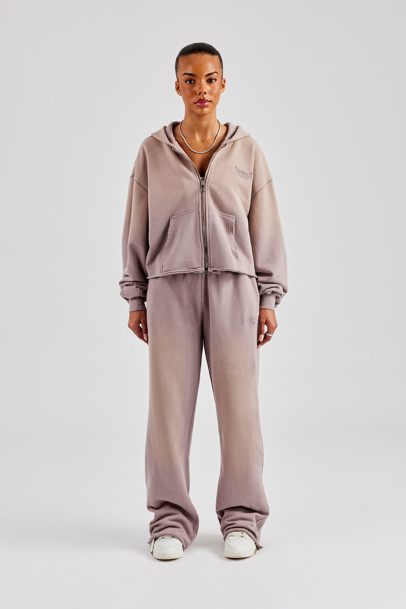 Washed Boxy Fit Zip Through Hoodie - Mauve