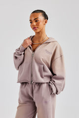 Washed Boxy Fit Zip Through Hoodie - Mauve