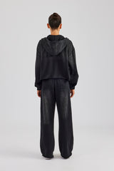 Washed Boxy Fit Zip Through Tracksuit - Black