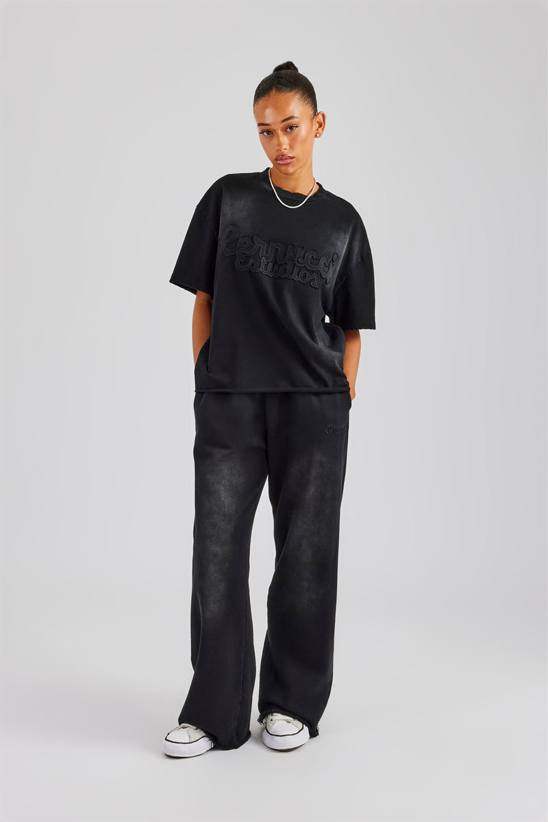 Washed Embroidered Body T-Shirt - Black