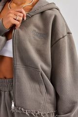 Washed Boxy Fit Zip Through Tracksuit - Grey