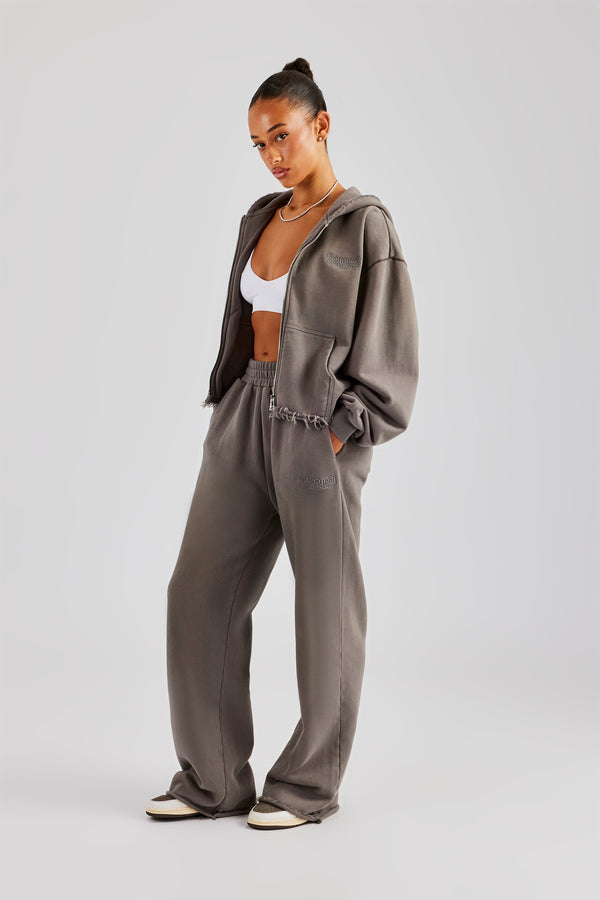 Washed Boxy Fit Zip Through Tracksuit - Grey