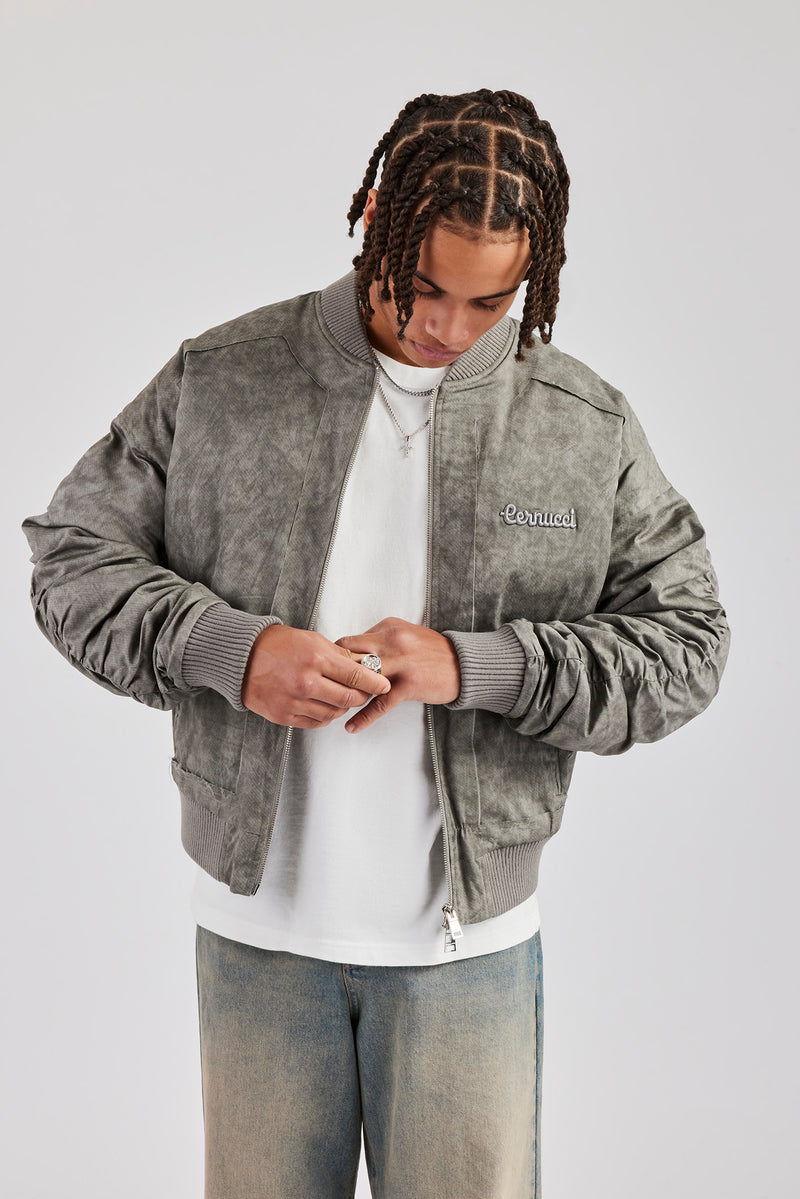 Washed Nylon Bomber Jacket - Acid Wash