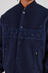 Melton Embroidered Bomber Jacket - Navy Blue