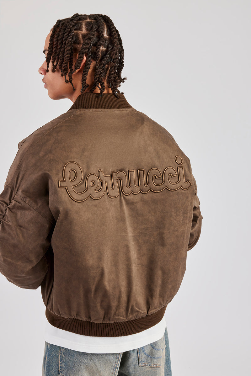 Washed Nylon Bomber Jacket - Chocolate