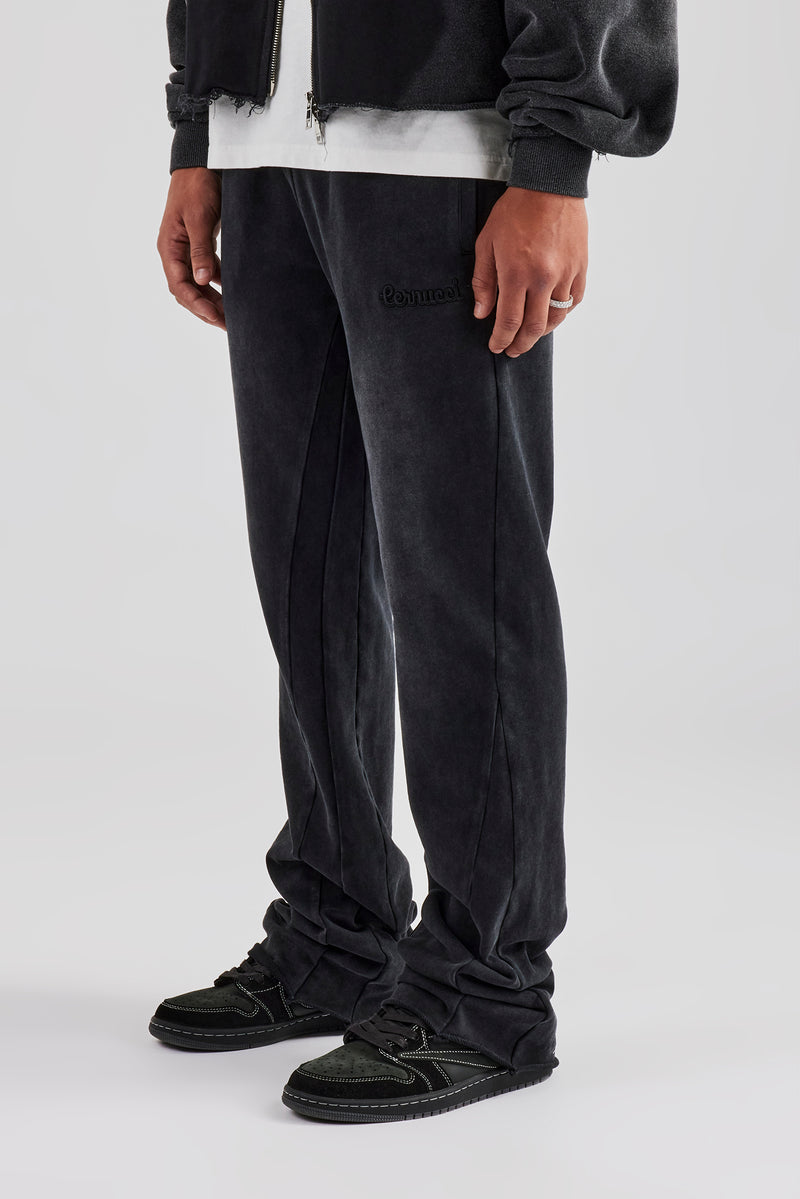 Washed Flare Fit Panelled Jogger - Acid Wash