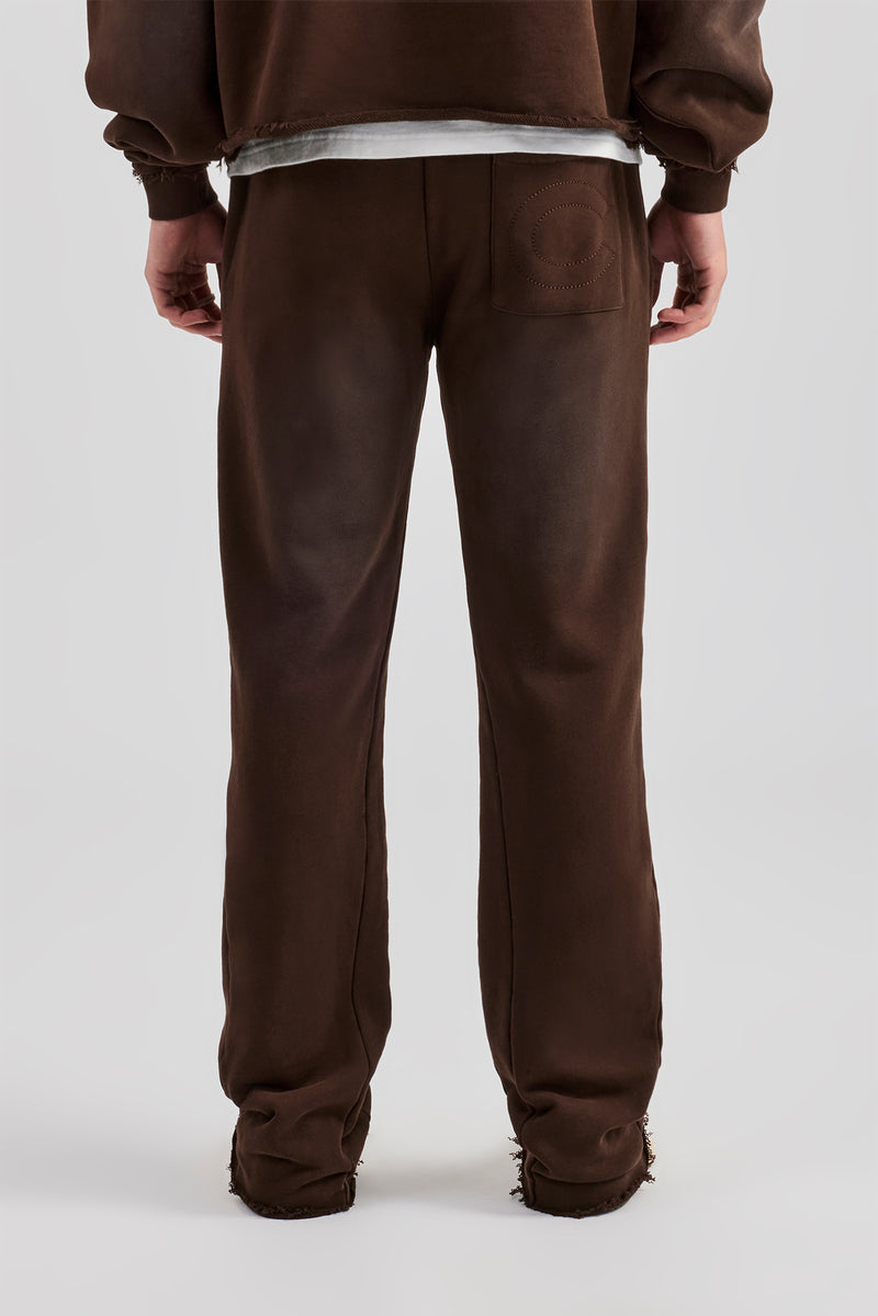 Washed Flare Fit Panelled Jogger - Chocolate