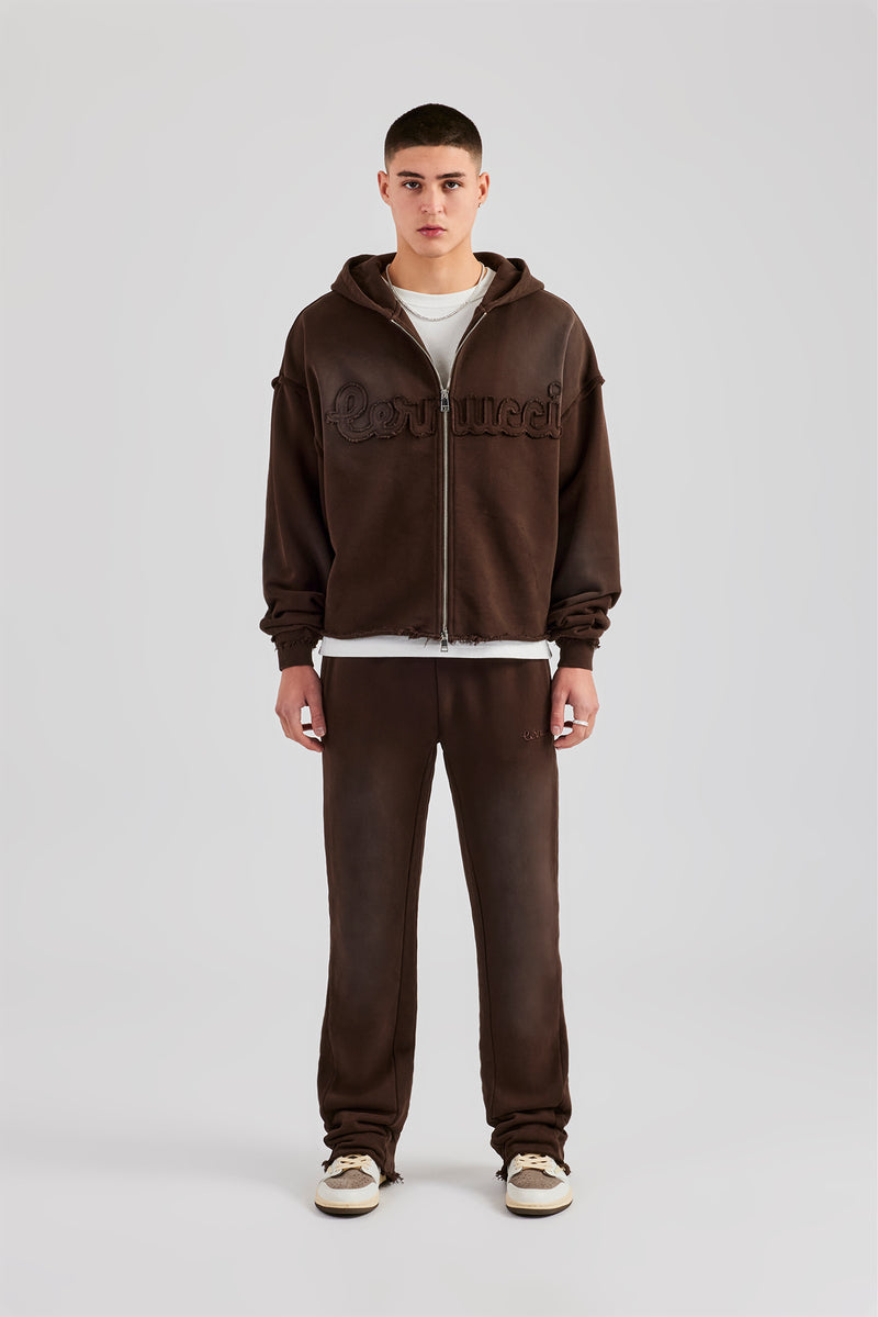 Washed Applique Zip Through Tracksuit - Chocolate