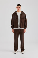 Washed Applique Zip Through Tracksuit - Chocolate