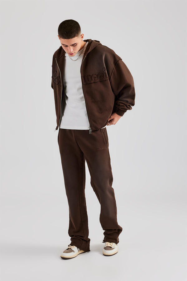 Washed Flare Fit Panelled Jogger - Chocolate