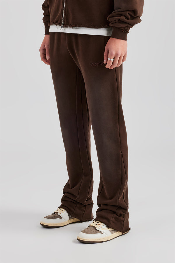 Washed Flare Fit Panelled Jogger - Chocolate