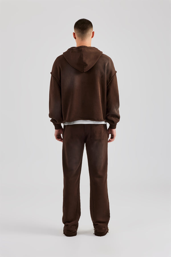 Washed Applique Zip Through Tracksuit - Chocolate